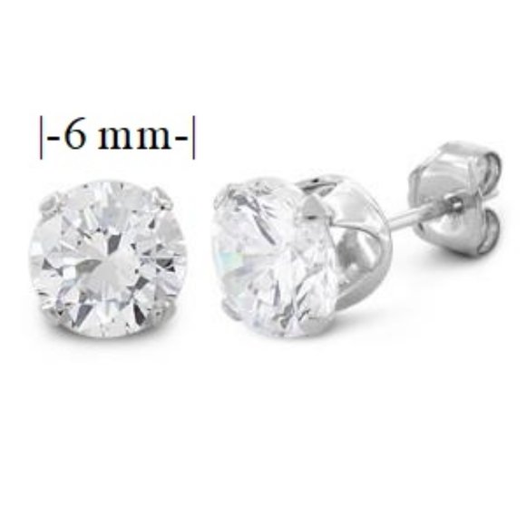 Jewelry - Silver Stud 6mm SWAROVSKI Elements White Crystal